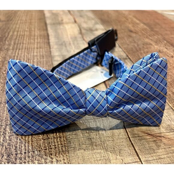 Croft & Barrow Patterned Pre Tied Bow Tie Blue Yellow White adjustable - Picture 2 of 5